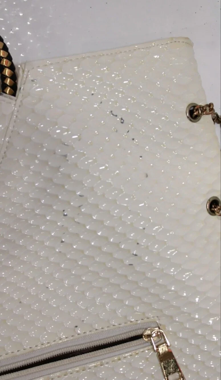 Ivory Rhinestone-Embellished Tote with Chain Handles